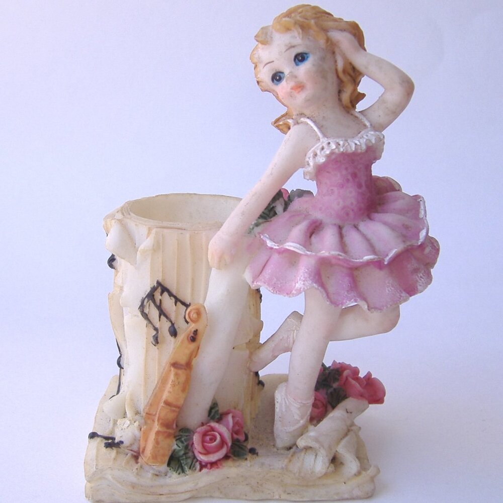 Pink Ballerina Figurine Candle Holder Girl Music Notes Fiddle Flower Vase Decor